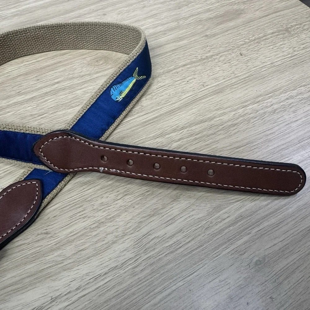 Leather Canvas Golf Belt  Boy's Size 26 Mahi Saltwater Fish Print Fishing Youth